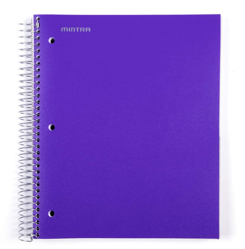 Mintra Office Durable Spiral Notebooks, 5 Subject, (Purple, Wide Ruled 1pk), 200 Sheets, Poly Pockets, Moisture Resistant Cover, School, Office, Business, Professional - Image 1